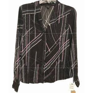 Halogen Hidden Button Long Sleeve V-Neck Top Sz XS/Extra Small Black Multi NWT
